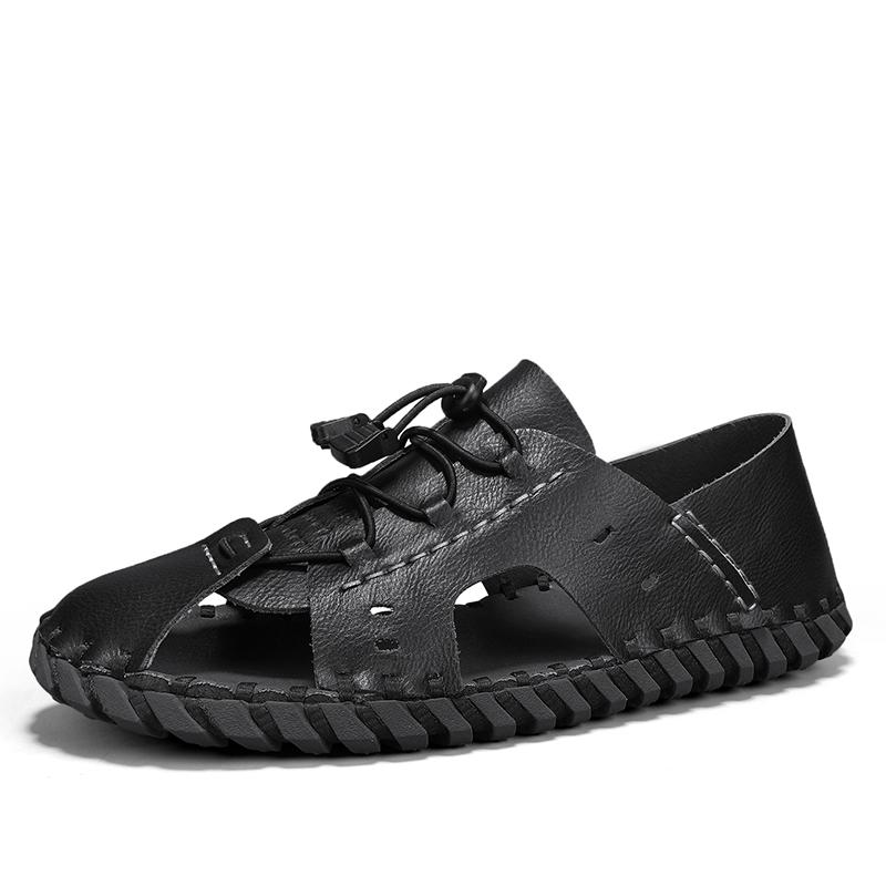 

Новые кожаные мужские сандалии летние мужские сандалии тапочки пляжная повседневная обувь Zapatos Hombre прочная нескользящая роскошная обувь 44 чёрный