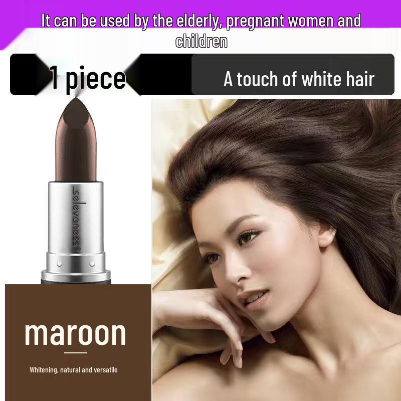 Stick Vopsea de Păr Temporară: Camuflant Instant pentru Păr Alb, Maro Castaniu/Negru, Stil Ruj