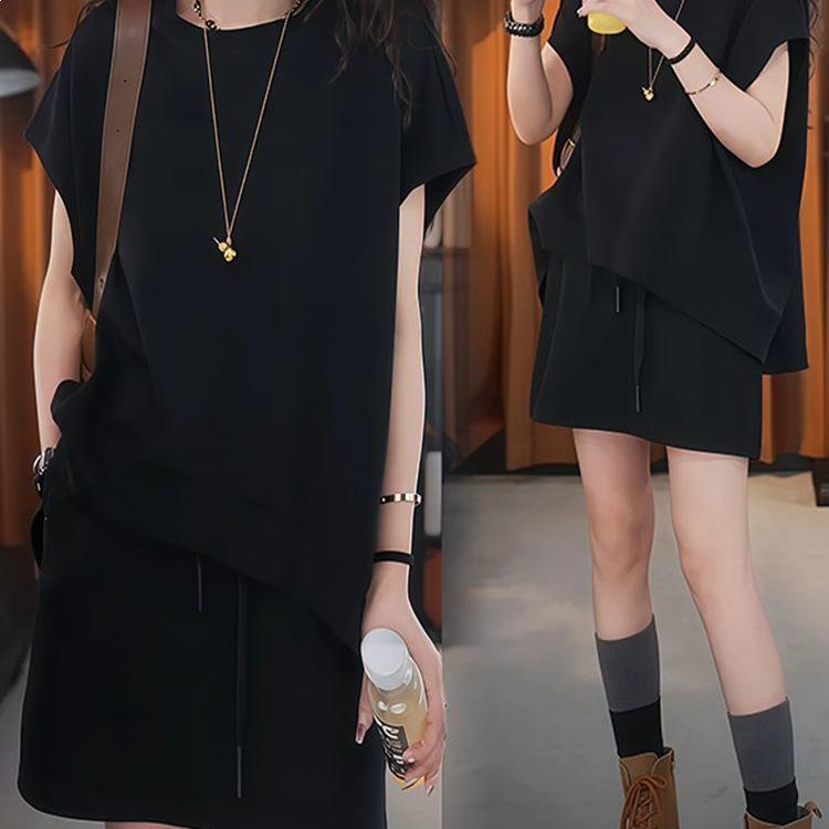 Korean Style Women's Summer Casual Sports Suit - T-shirt & Short Skirt Two-Piece Set
