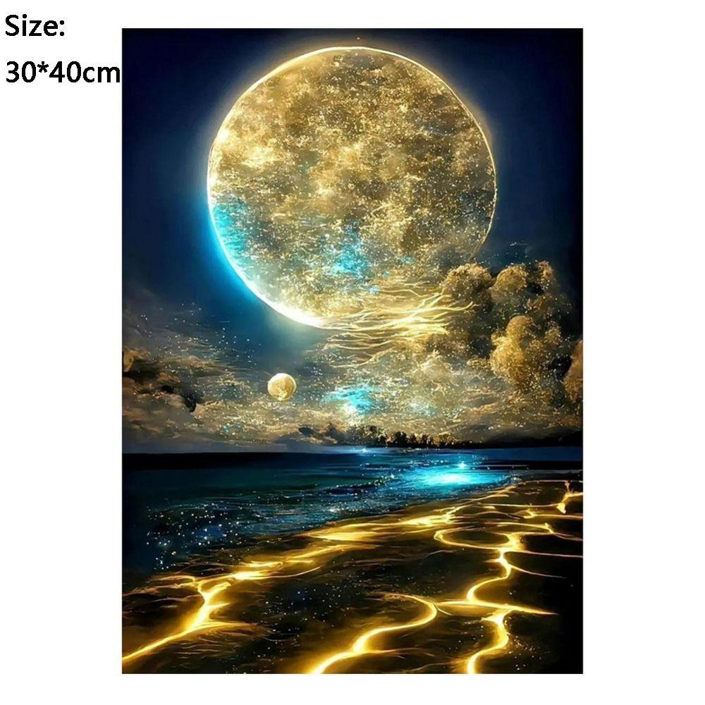Full Square Diamond Painting Kits Round Diamonds Moonlight Beach Diamond Art Kits Fantasy Landscape DIY Diamond Painting