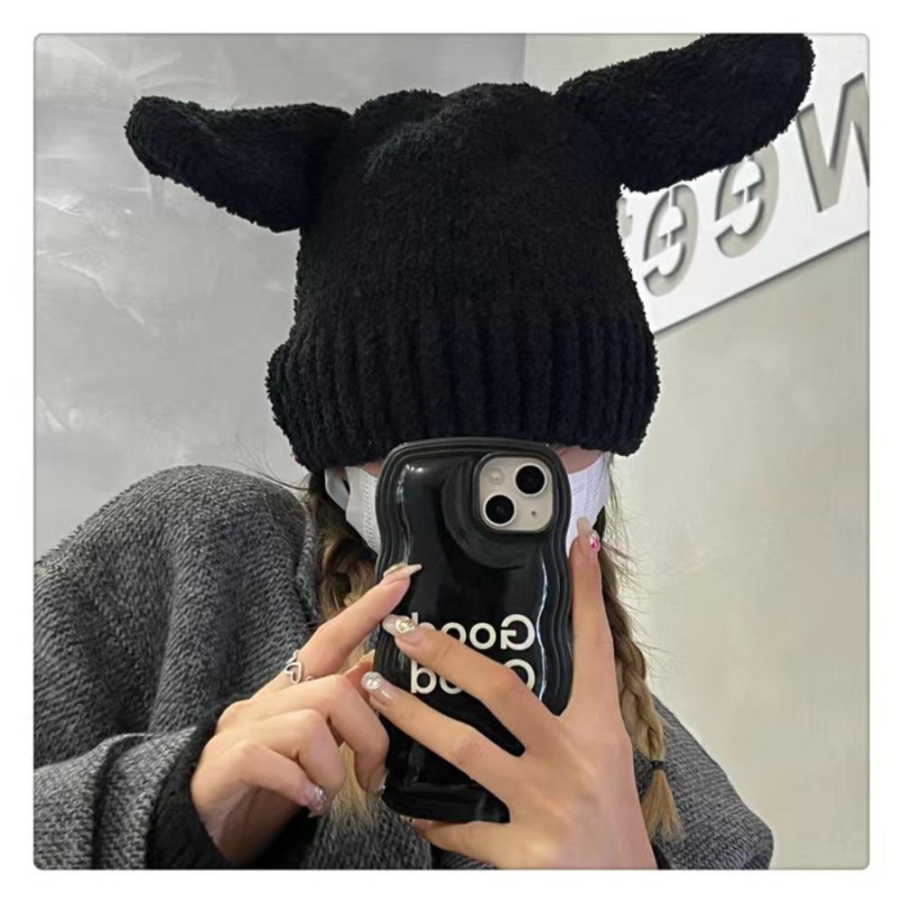 

Beanie Bonnet Soft Cap Knitted Hat Women Rabbit Ears Furry