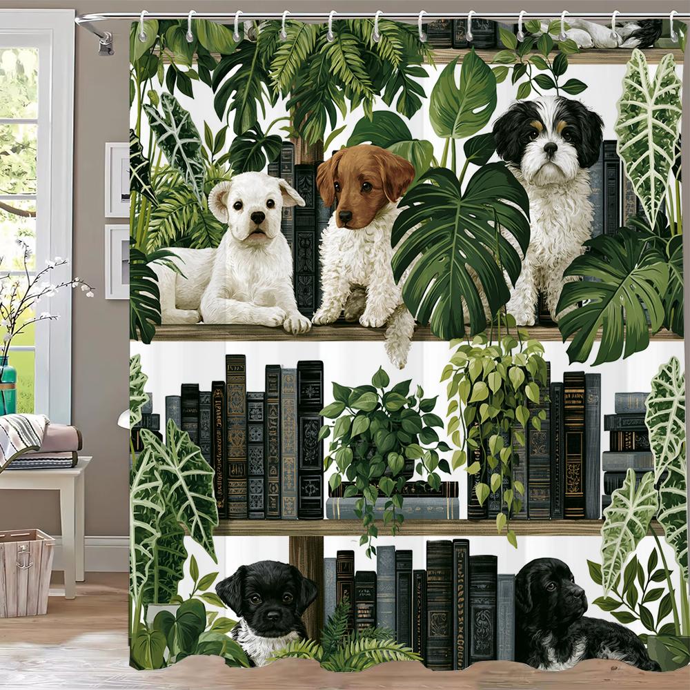 Floral Cat Shower Curtain Cute Cat Cartoon Washable Hanging Curtain Bathroom Curtain and Home Decor Curtain with Hooks