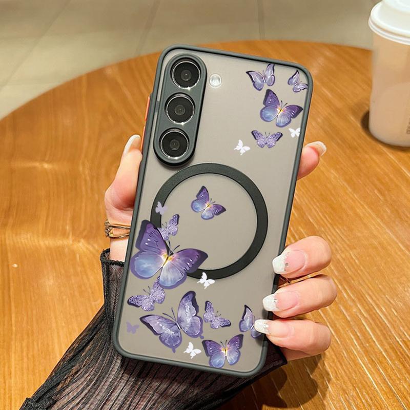 Blue Butterfly Pattern Magnetic Phone Case For Samsung Galaxy A37 A17 A56 A36 A55 A35 A26 A16 A25 A15 A54 A14 A34 Acrylic Cover