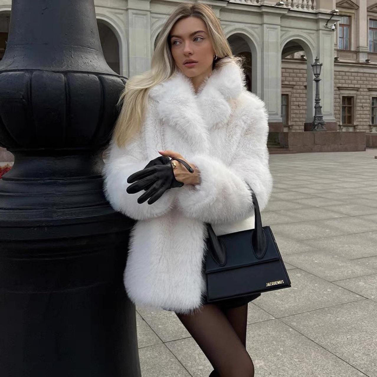 

Eco-Friendly Chic Faux Fur Jacket - Trendy Solid Color for Girls Large