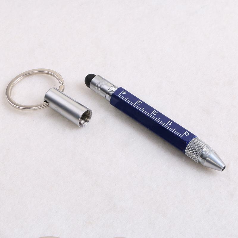 Multifunctional Outdoor Six-In-One Touch Screen Writing Short Scale Multi-Purpose Keychain Screwdriver Metal Gadget Pen