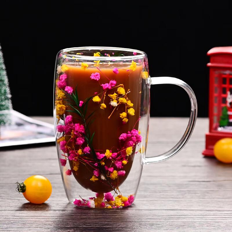 Shineqi Double-Layer Dried Flower Petal Glass Cup