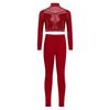 Girls Mock Neck Long Sleeve Mesh Patchwork Shiny Sequins Crop Top Elastic Waistband Leggings Jazz Dance