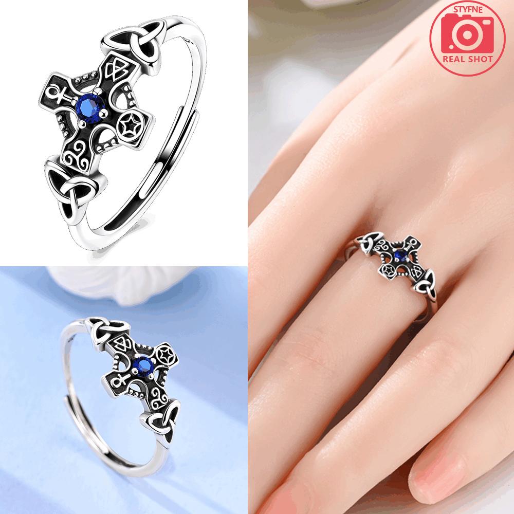 

Authentic Original Copper Metal Dark Blue Zircon Cross Ring Celtic Knot Star Open Ring Delicate Accessory Anniversary High Quality Fine Jewelry