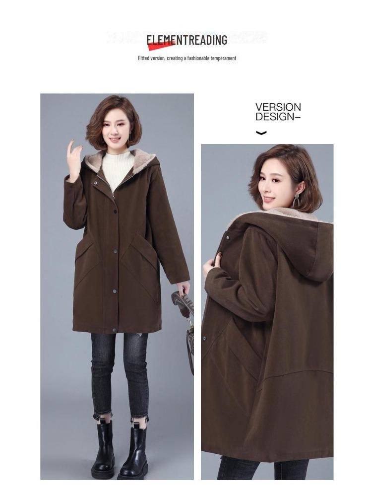 2024 Women Autumn Winter Thickened Cotton Padded Parker Jacket Mid Length Coat for Middle Aged