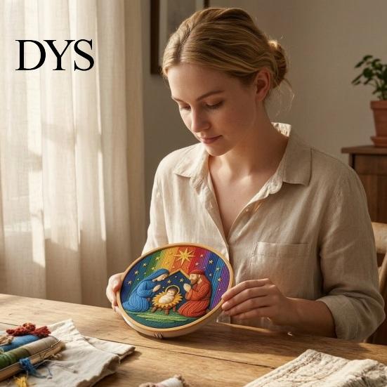 Needlework Gift for Family Nativity DIY Embroidery Kit, Manger Scene Hand Holiday Art Project Christian Needlepoint Craft Kit Beginners, Religious