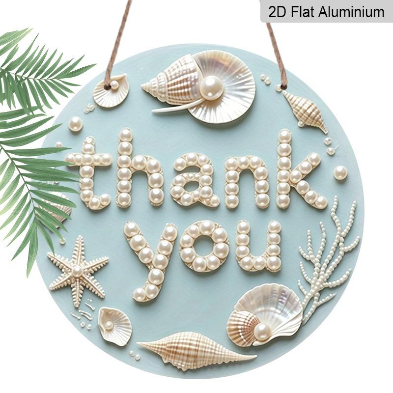

2D Flat Retro Aluminum Wall Stickers in Various Sizes. Thank You Sign Featuring Ocean Pearls, Seashells, and Starfish. A Perfect Home Decoration 7.87×7.87inch