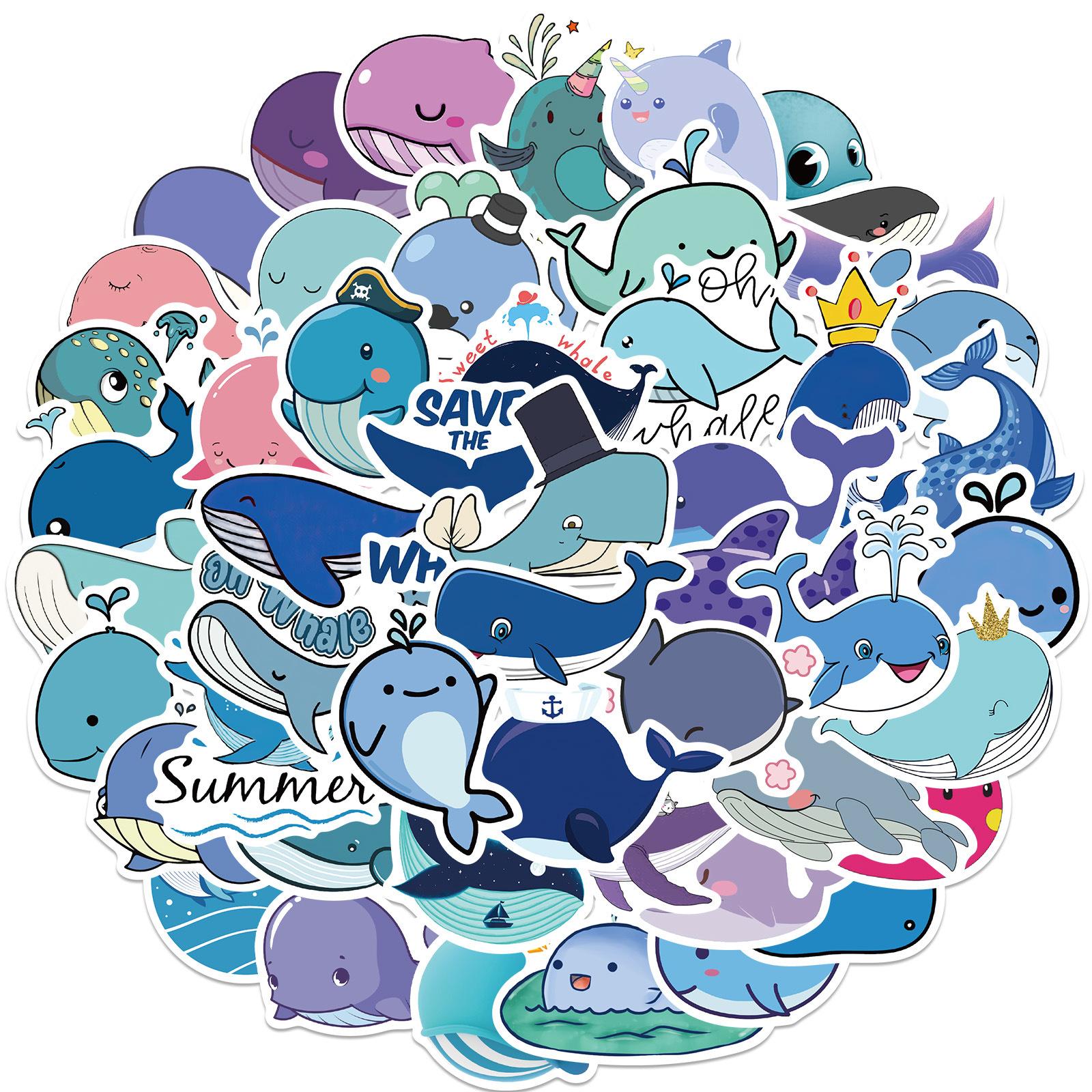 

50 Cartoon Cute Whale Stickers Personalized Decorative Suitcase Notebook Waterproof and Removable Without Repeating Stickers