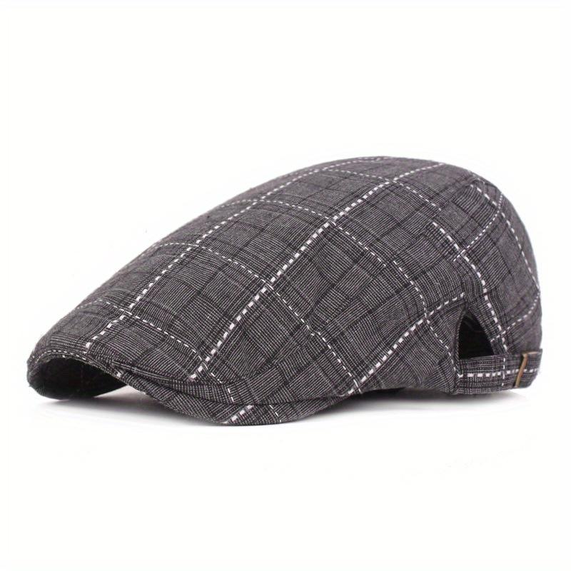 Unisex Vintage Flat Beret, Classic Plaid Pattern British Style Painter Cap Newsboy Hat for Women & Men