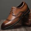 Leather Shoes Autumn Cowhide Engraved Brock Business Dress Genuine Leather Leather Shoes Men's Wooden Root