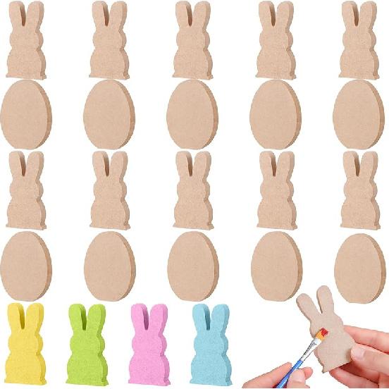 Gerrii 20 Pcs Easter Wooden Bunny Cutouts Unfinished Bunny Table Wooden Signs Egg Shaped Easter Blank Slice Signs for Crafts Spring Home Decor Wood