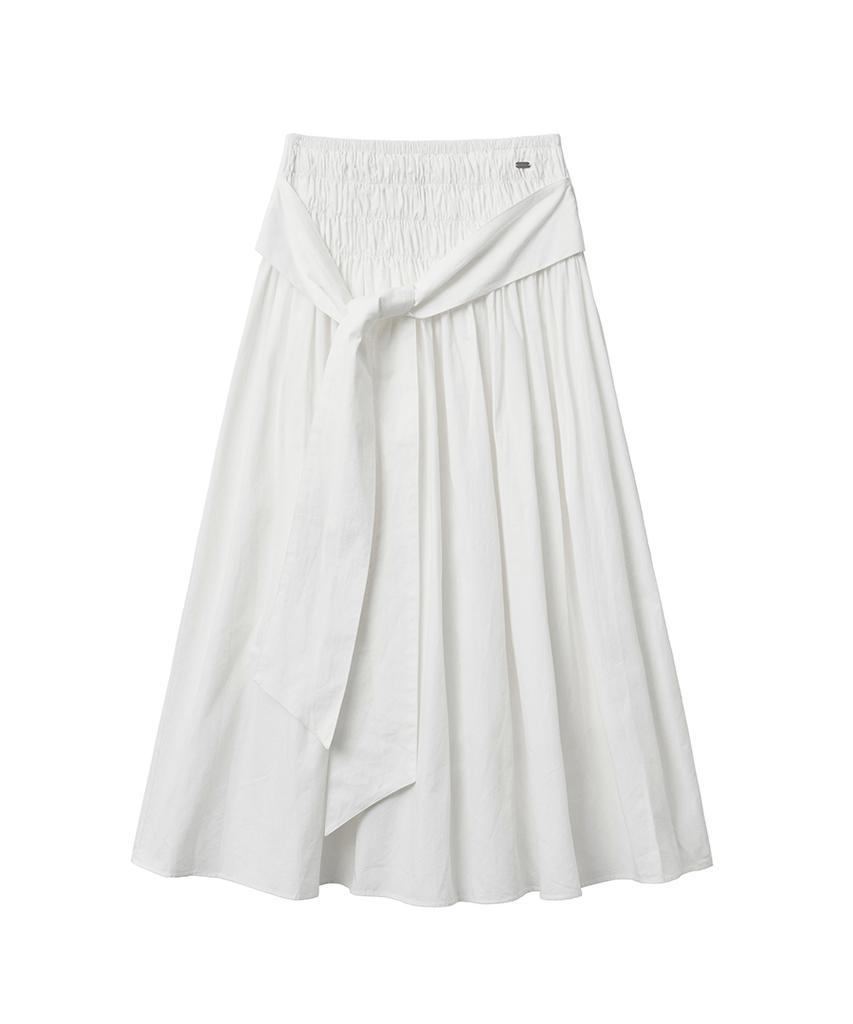 Lense Smocked Shirring Skirt Ivory