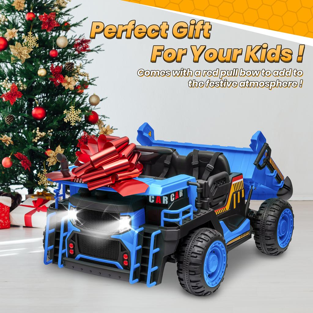 24V Ride On Toys w/Remote Control, 2 Seater 400W Ride On Dump Truck, Electric Powered Ride On w/Dump Bed, 3 Speeds, Shovel, Blue