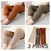 3pairs Baby Leggings, Girls' Tights, Toddler Stretchy Pants, Polyester Blend, Hand Wash Only, Knit Fabric, Seasonal All-Year Round, Solid Colors