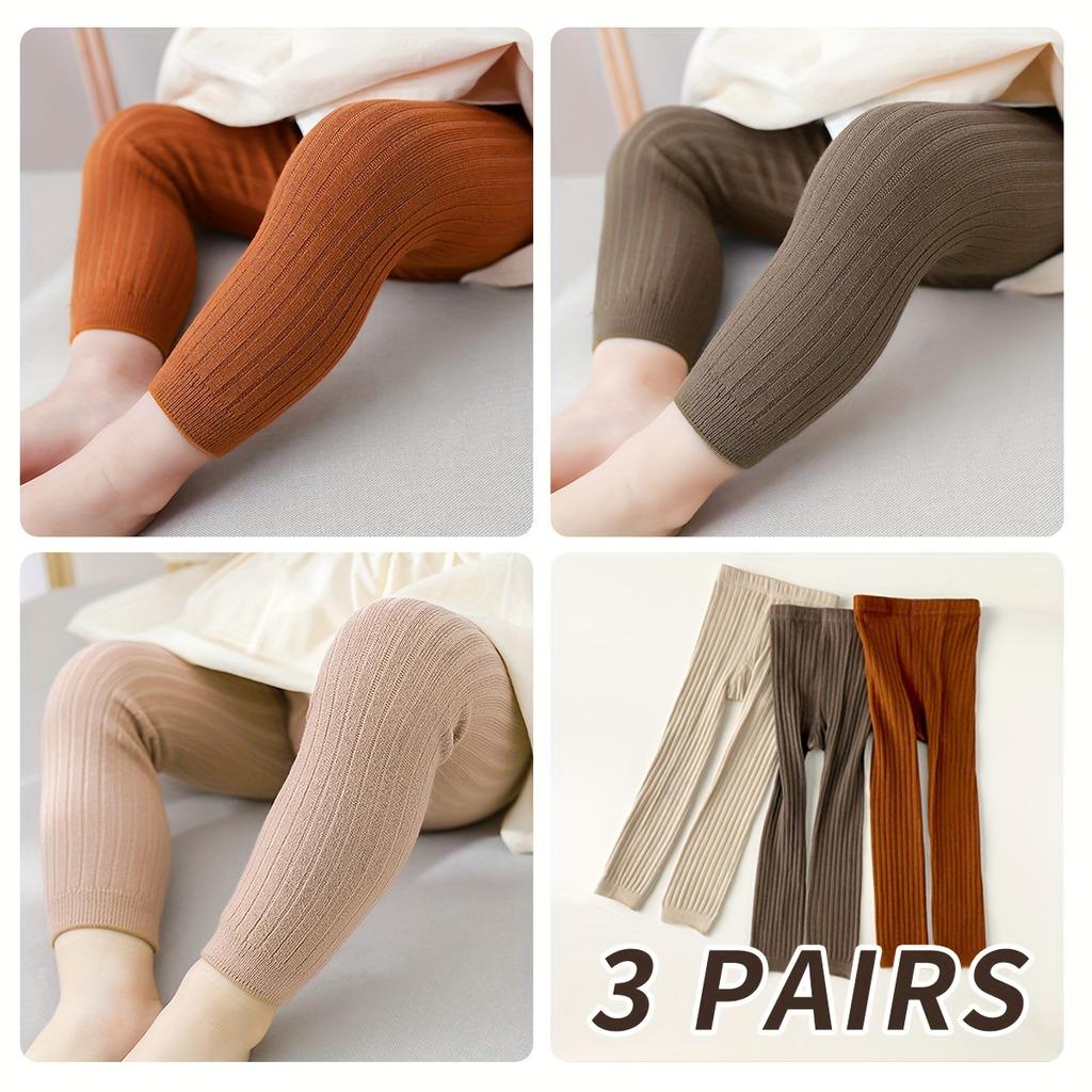 3pairs Baby Leggings, Girls' Tights, Toddler Stretchy Pants, Polyester Blend, Hand Wash Only, Knit Fabric, Seasonal All-Year Round, Solid Colors