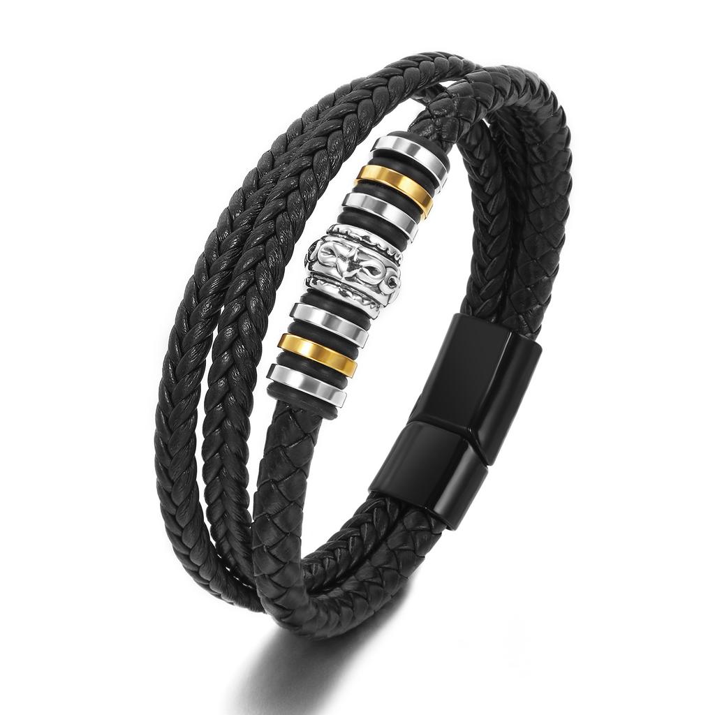 Men' Vintage Embossed Leather Bracelet Dark Brown