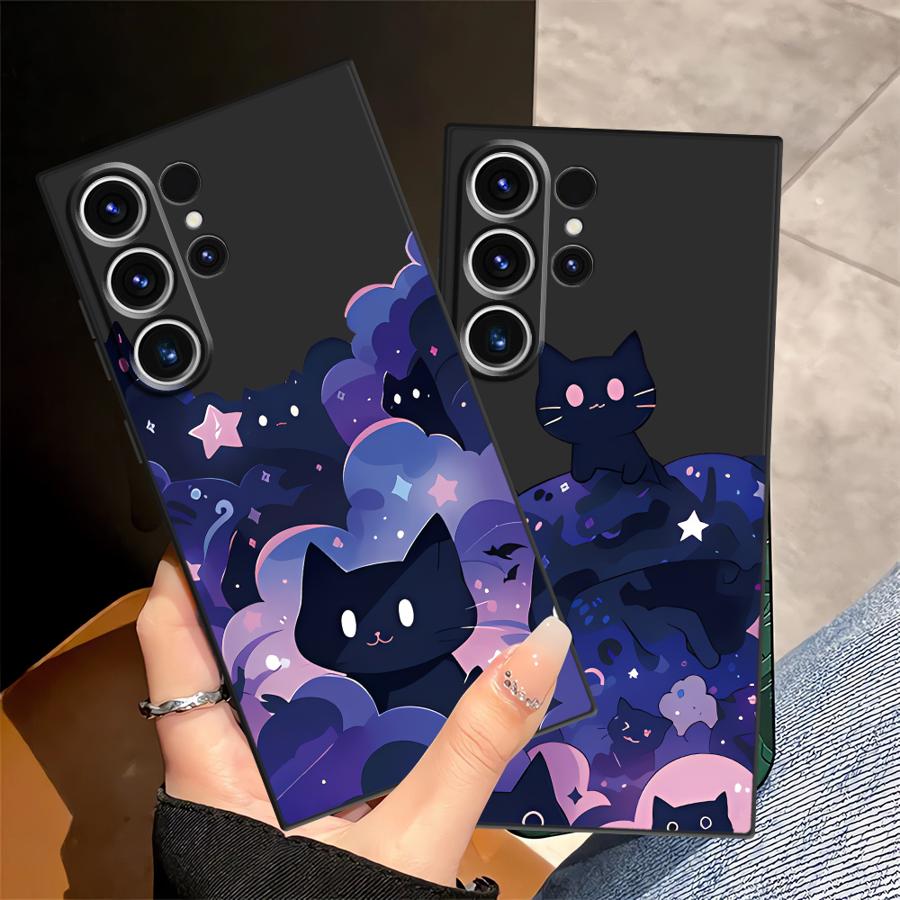 Black Cat Starry Night Funda Phone Cover Case for Samsung Galaxy S25 S24 Plus S26 S23 S10 S9 S21 FE Note 20 8 9 10 S20 Ultra