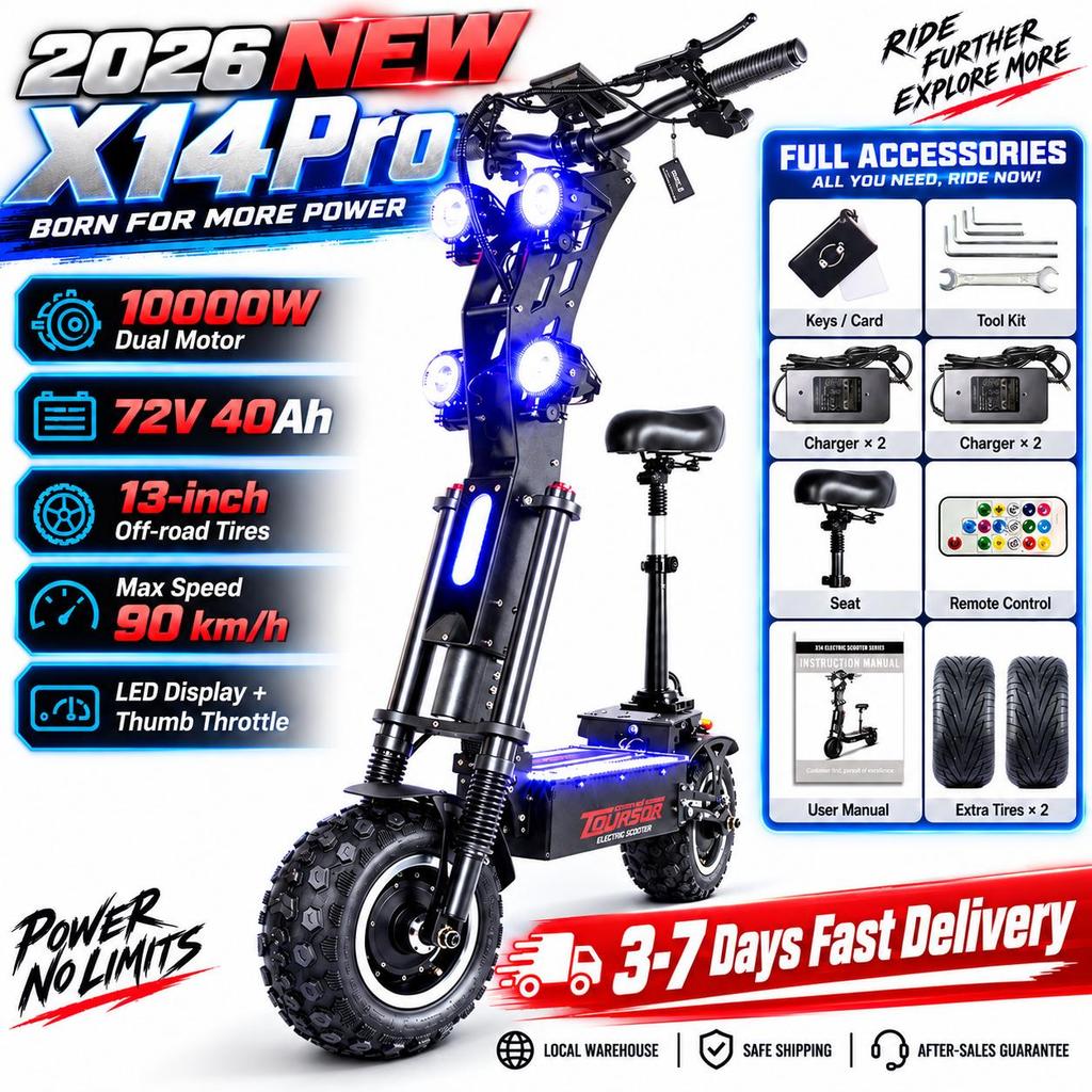 2026 NEW X14Pro New 10000W Dual Motor 72v 40ah Electric Scooter 13-Inch tires Max Speed 90 km/h LED Display + thumb