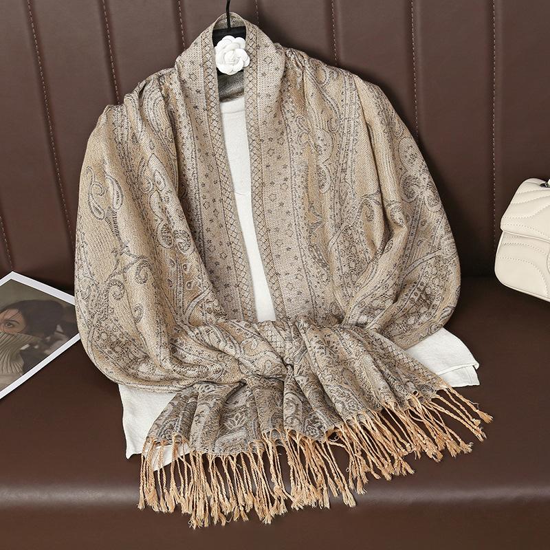 Jacquard Scarf Middle Eastern Retro Ethnic Style Shawl Fringed Long Scarf Warm And Versatile