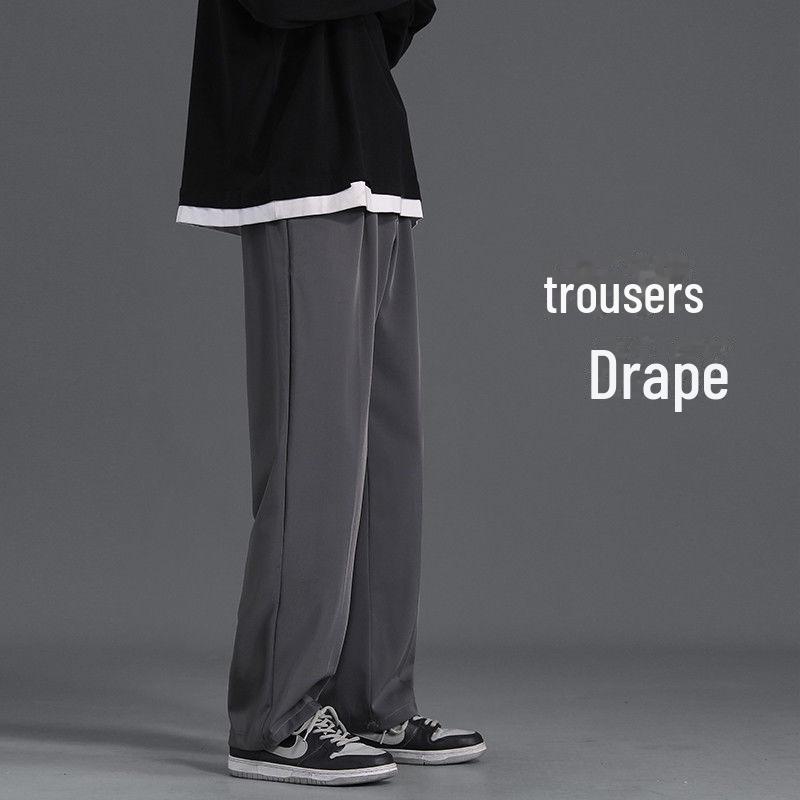 Pantaloni de costum pentru bărbați în stil Hong Kong, drepți, largi pe picior, lungi până la nouă puncte