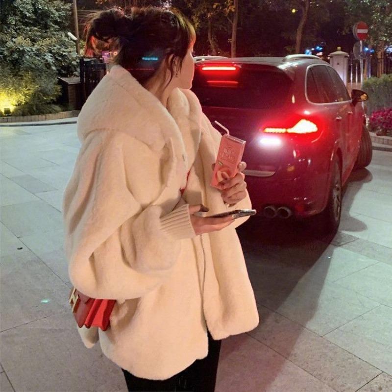 Autumn and Winter Lamb Wool Imitation Fur Plush Coat Women's Light Medium and Long Imitation Rex Rabbit Hair Hooded Loose Coat