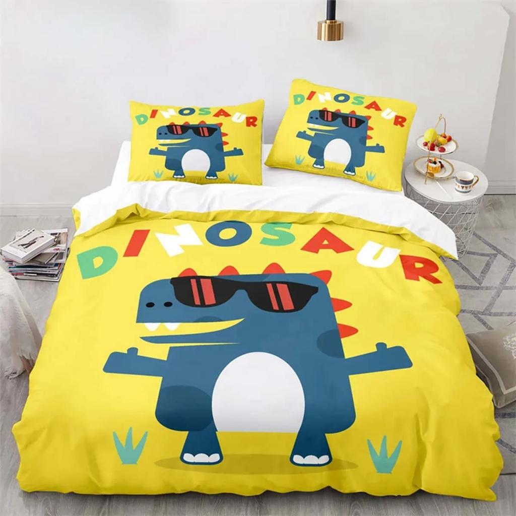 Desene animate dinozaur pilotă capac drăguț animal lenjerie de pat set twin pentru copii băieți fete decor microfibră pilotă capac cu fețe de pernă