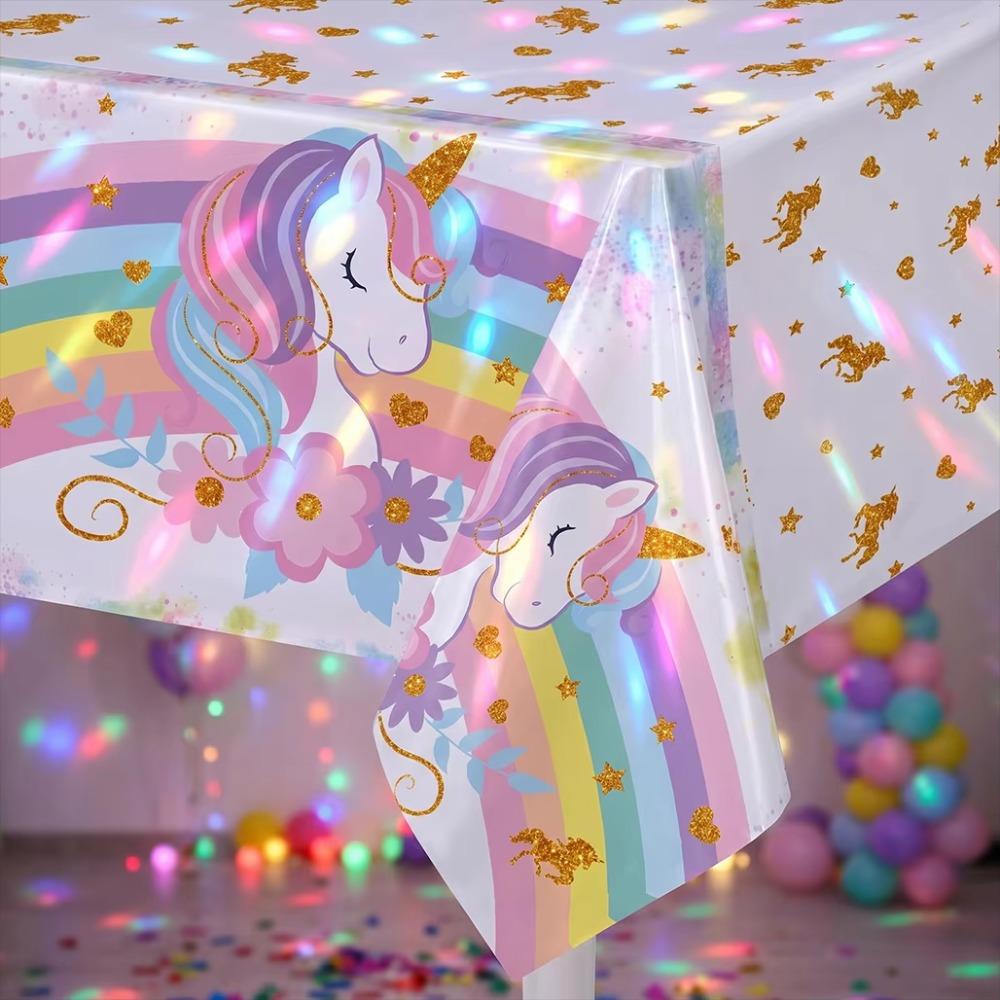 Rainbow Unicorn Tablecloth Disposable Table Cover Kids Girl Birthday Party Decorations Baby Shower Supplies Waterproof 130x220cm