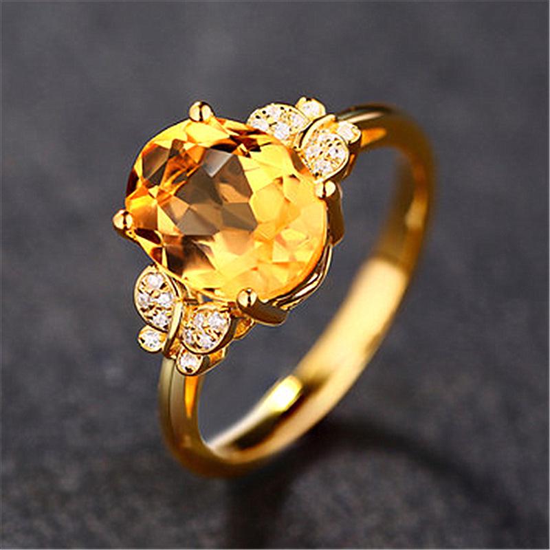Yellow Crystal Butterfly Dance Diamond Ring - 18K Gold-Plated European & American Style