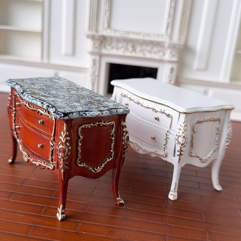 Puppenhäuser Ausstellung Nachttisch Weißes Holz Puppenhäuser Schubladenschrank Nachttisch Goldene Akzente