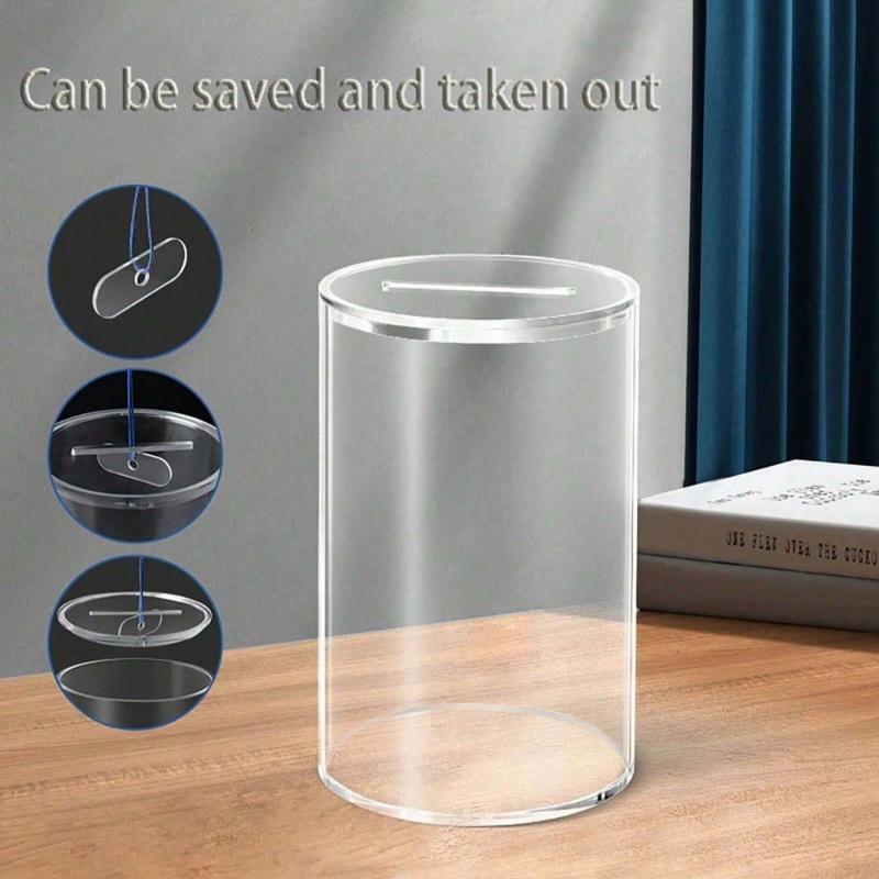 Acrylic Bank Clear Money Saving Box With Lid Reusable Coin Cash Storage Jar Visible Container For Kids Adults Home Office