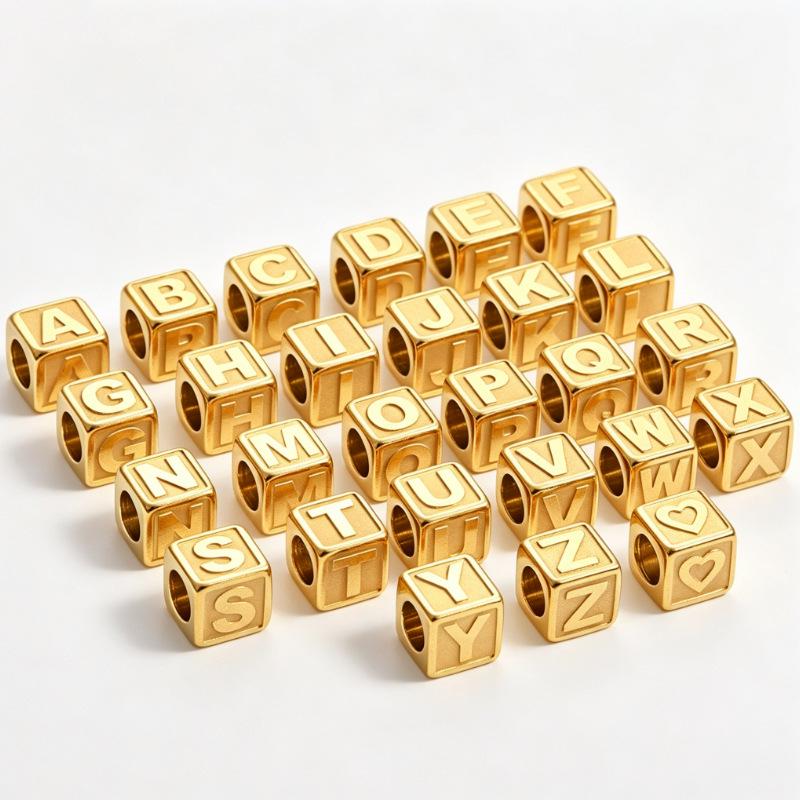 Etched Stainless Steel Square Letter Beads for DIY Necklaces & Bracelets