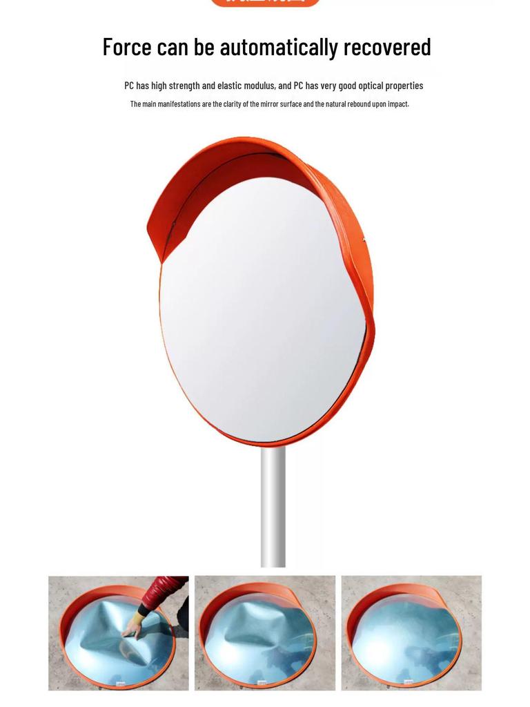 Reflective Convex-Concave Safety Mirror for Indoor/Outdoor Traffic and Garage Corners