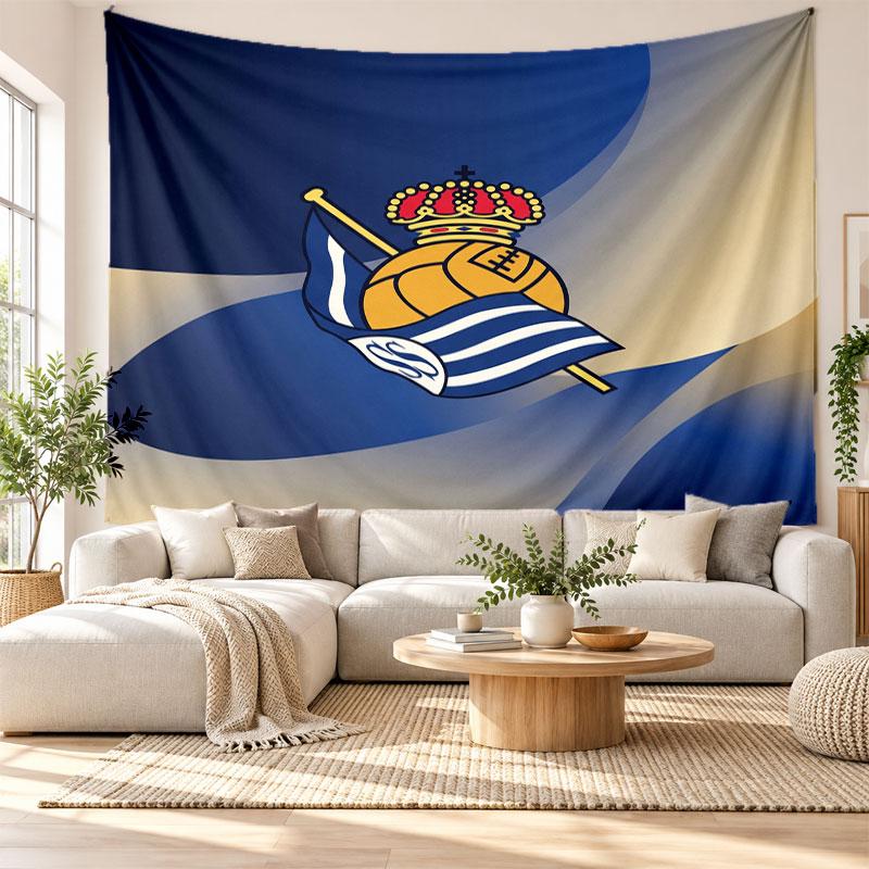 Real Sociedad FC Wall Tapestry, Soft Fabric Wall Hanging, Decorative Backdrop For Bedroom Home Wall Art