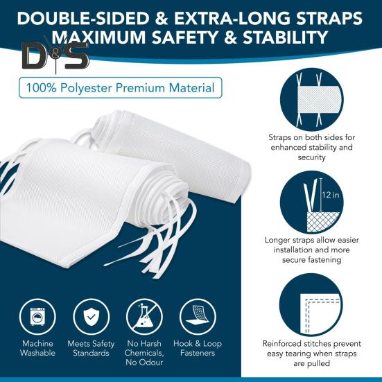 Breathable Mesh Crib Liner with Double-Sided Straps Baby Crib Safety Mesh Barrier Easy Installation Limb Protection Crib Bumper