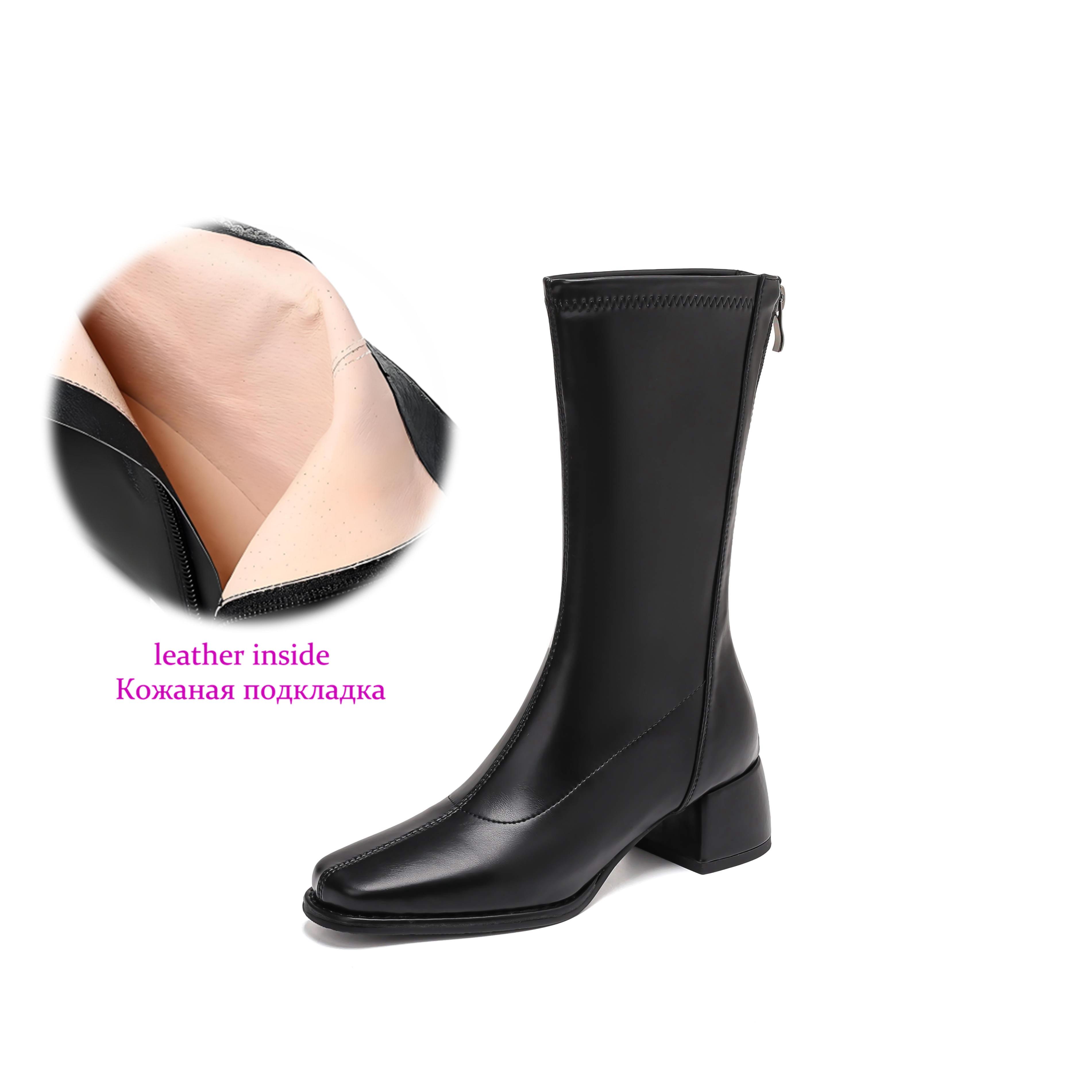 

Krazing Pot Microfiber Autumn Winter Shoes Thick Med Heels Size 43 Chelsea Boots Apricot Zipper Mid-calf Boots 34