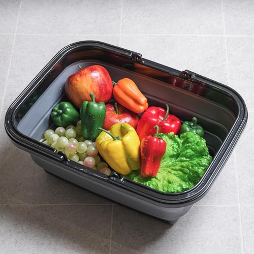 [.co.jp Exclusive] Pearl Metal Foldable Multi-Purpose Basket Bucket, Square, Black, Storage, Car Wash, Fishing, Cleaning, Laundry, Shoes, Indoor Shoes