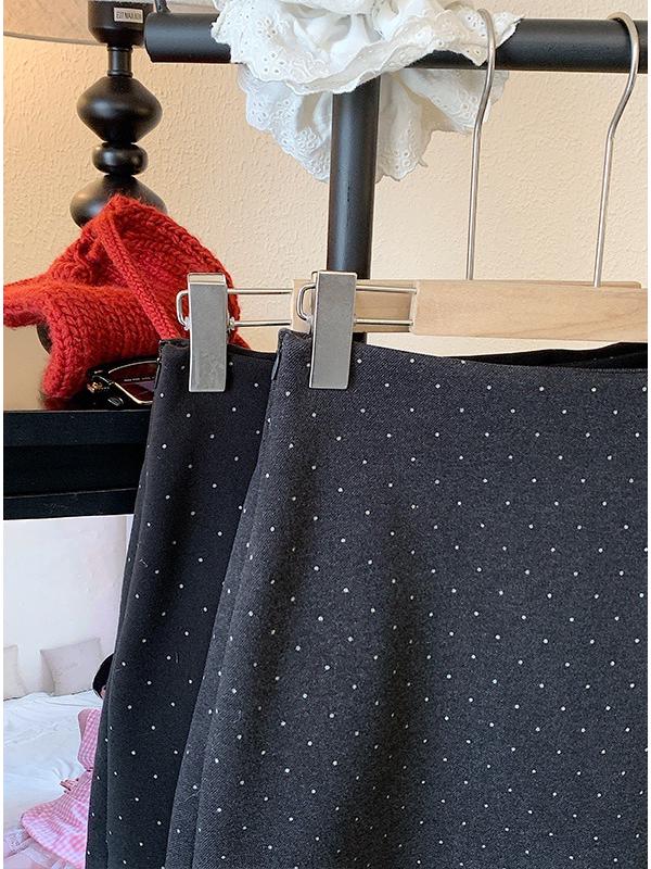 Plus Size Women's Retro Lace Trim Polka Dot Wool Blend Bodycon Mini Skirt