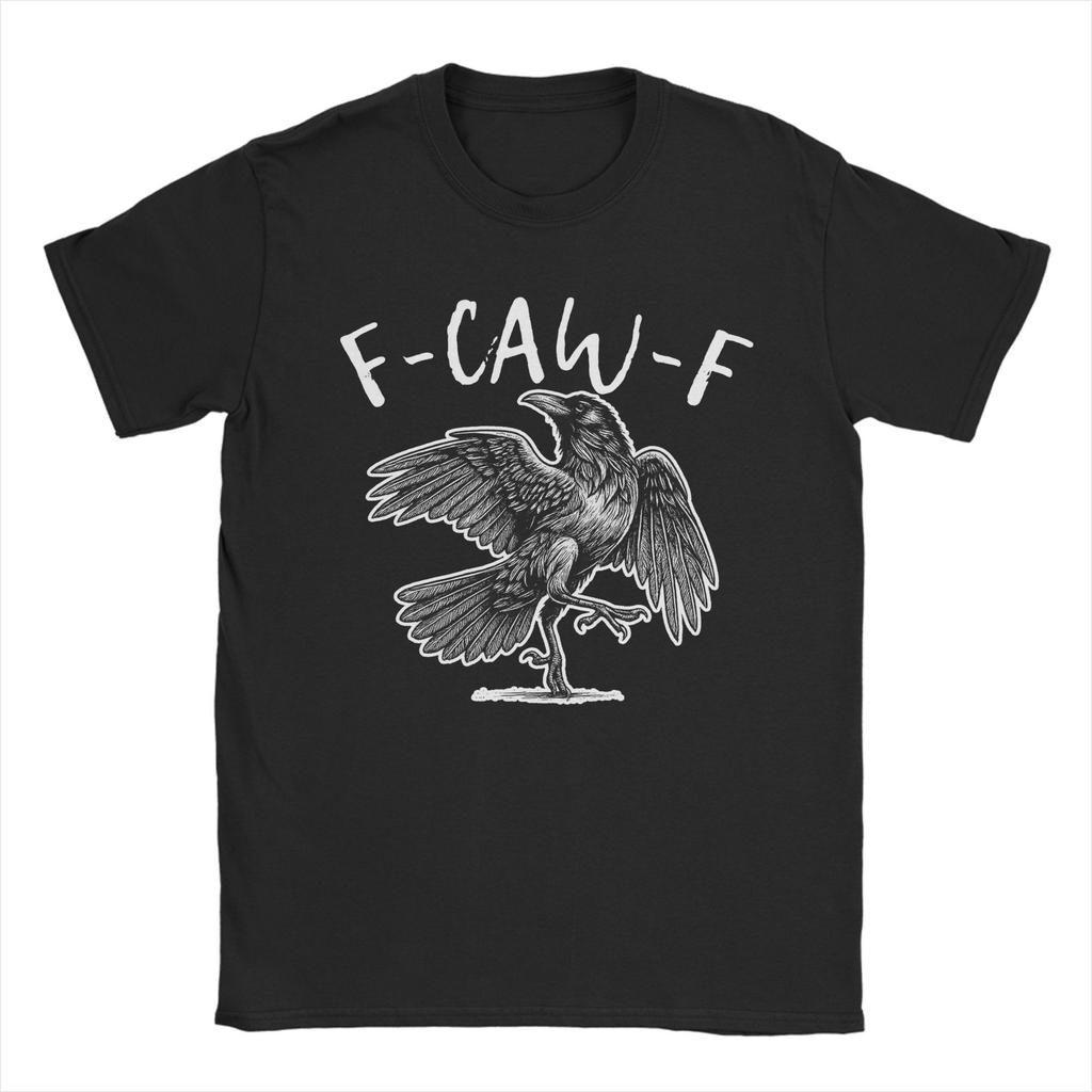 Humorous Black Crow F Caw F Halloween Witch T-Shirt Men Round Neck 100% Cotton T Shirts F-Caw-F Bird Short Sleeve Tee Shirt