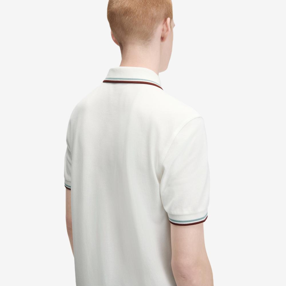 FRED PERRY [M3600] Twin Tip Fred Perry Shirt - Snow White/Silver Blue/Brandy Afpm2G33600-67C