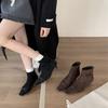 2025 New Autumn and Winter Pointed Head Thin Heel Medium Heel Short Boots Women's Shoes Low Heel Thin Boots Elastic Short Boots Women's Naked Boots