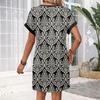 Women's Fashion Print V-Neck Short Sleeve Pocket Casual Pullover Dress