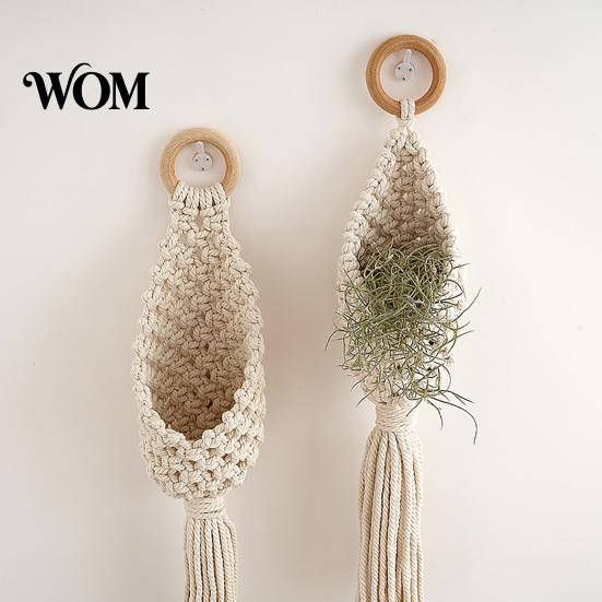 Eleganter Hängepflanzenhalter, geflochtener Hängekorb, Boho Pflanzenhänger mit Quasten, ohne Bohren geknüpfter Baumwollseil für Zimmerpflanzen