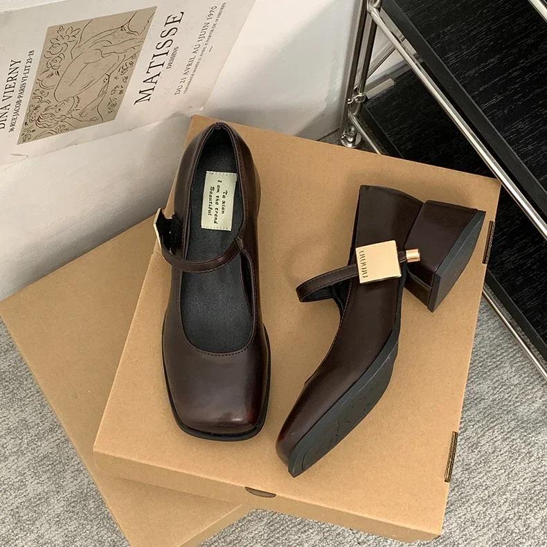 Spring Women Mary Jane Shoes Fashion Shallow Buckle Ladies Elegant Square Heel Single Shoes Street Style Pumps Shoes