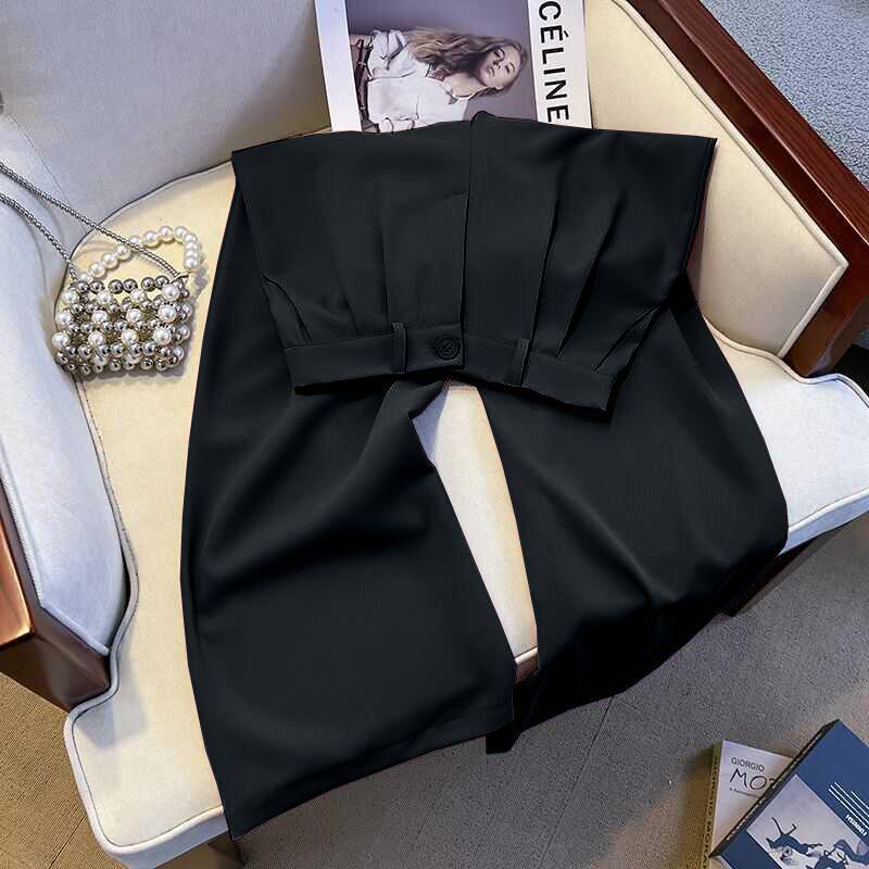 

Trendy Pink Casual Suit Pants for Petite Women - Lightweight, Straight & Wide Leg, Ideal for Spring & Summer Black long, elastic back, 105cm length