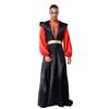 Herren Halloween Themenparty Arabischer Bösewicht Cosplay Kostüm Tiefer V-Ausschnitt Lange Laternenärmel Kontrastfarbe Satin Robe