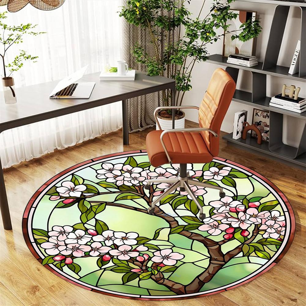 1pc Cherry Blossom Round Chair mat office Area Rug - Non-Slip, Floor Mat for Office, Bedroom, Ideal home decor gift c0112011